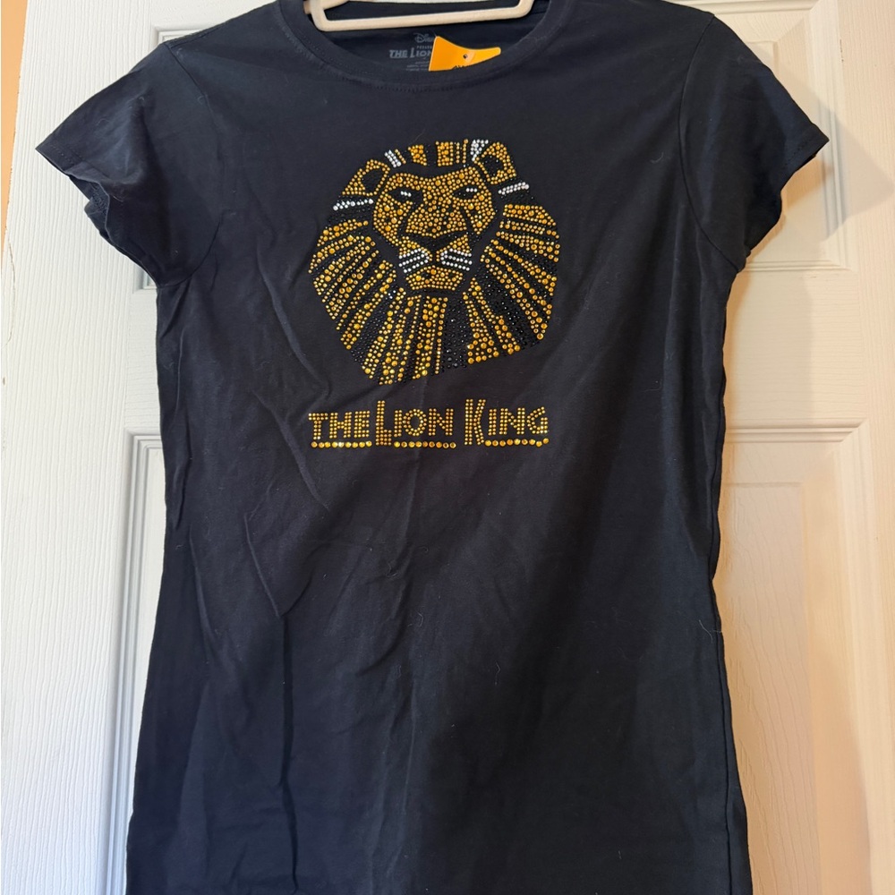 Women's Black Tee with Gold Lion Stud Design